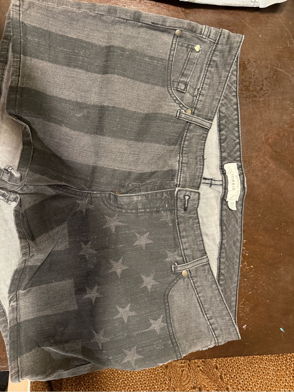 Torrid Grey Striped Star Flag Denim Shorts